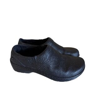 Klogs Mission Clogs Women 9.5 Black Floral Embossed Leather Excellent Work Shoes